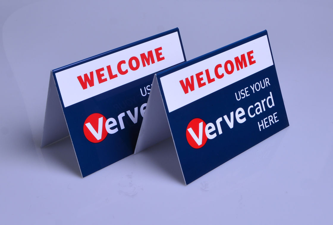 Custom printed plastic PVC Verve Card payment way accepted display table tents supplier